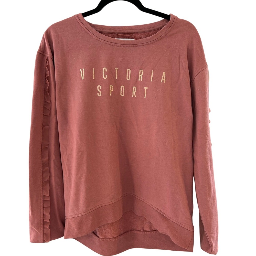 Victoria's Secret Sport Pullover- Medium- ruffles on long sleeves, pink,‎